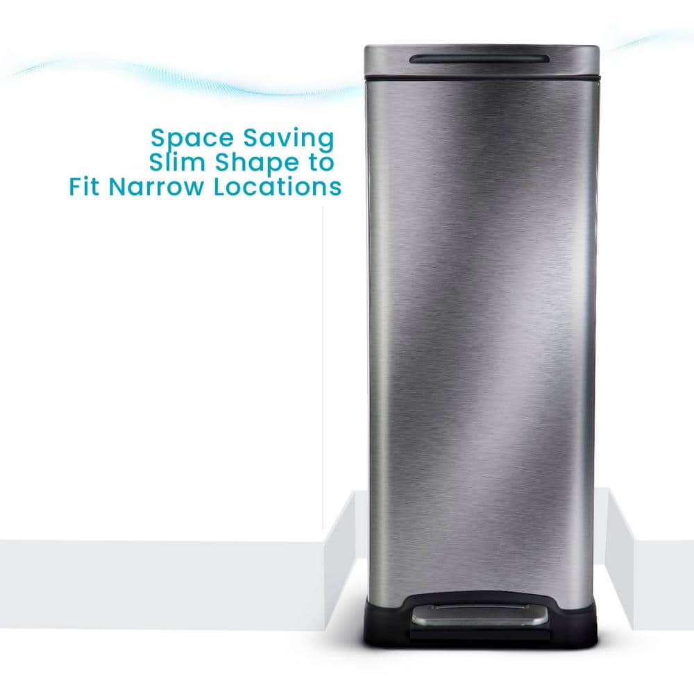 12 Gallon Silver Stainless Steel Slim Step Trash Can
