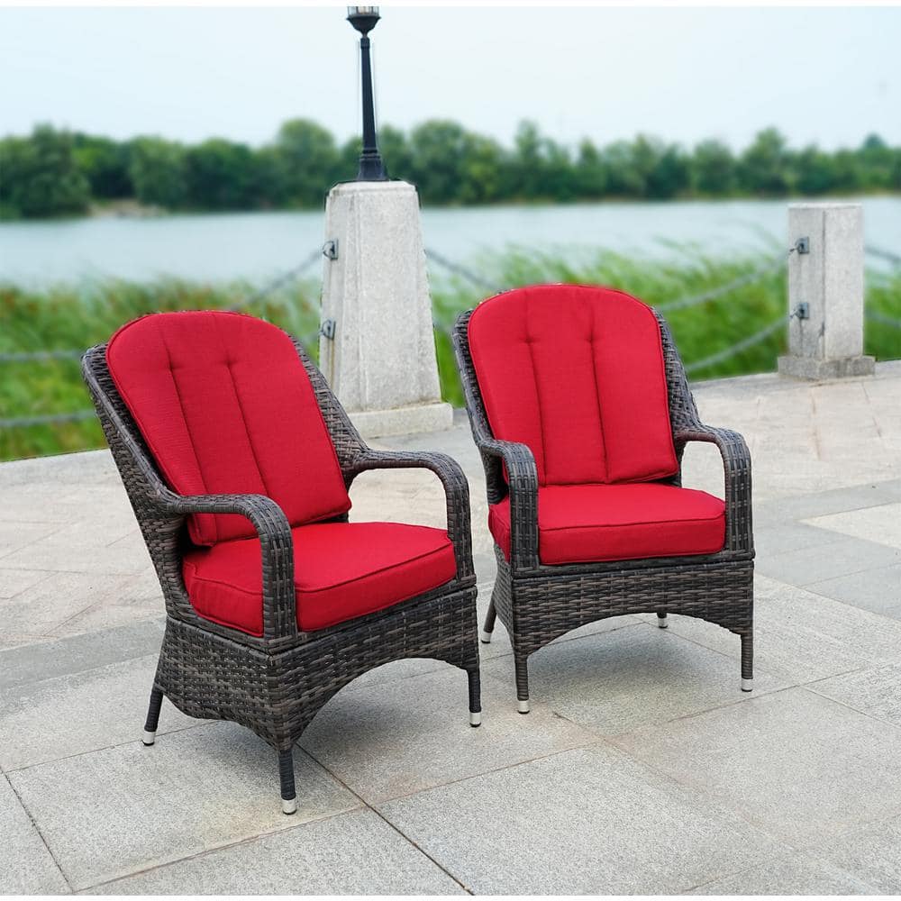 Parcel Brown Wicker Outdoor Dining Chair with Red Cushions (2 of Chairs Included) price history on PriceWatchPro