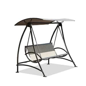 3-Seat Patio Metal Swing Chair Steel Outdoor Porch Patio Swing with Adjustable Canopy for Garden, Deck, Porch, Backyard