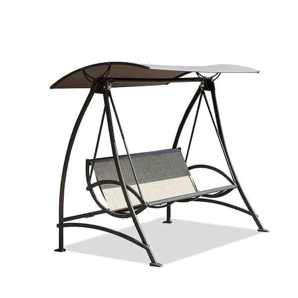 Cesicia 3-Seat Patio Metal Swing Chair Steel Outdoor Porch Patio Swing with Adjustable Canopy for Garden, Deck, Porch, Backyard