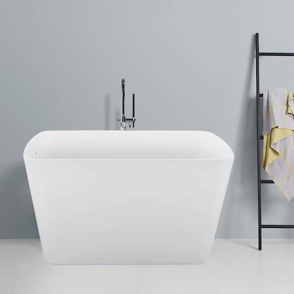UPIKER Modern 49 in. Acrylic Rectangular Freestanding Flatbottom Bathtub in. Glossy White with cUPC Certificated