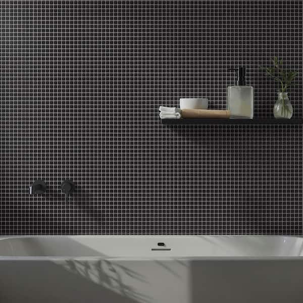 Nova Black 11.96 in. x 11.96 in. Mini Square Frosted Glass Mosaic Floor and Wall Tile (0.96 sq. ft./ Each)