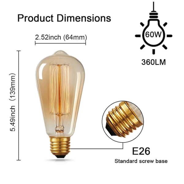 YANSUN 60-Watt Equivalent Vintage ST64 Dimmable E26 Base