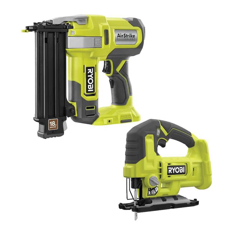 RYOBI ONE+ 18V 18-Gauge Cordless AirStrike Brad Nailer with Cordless Jig Saw