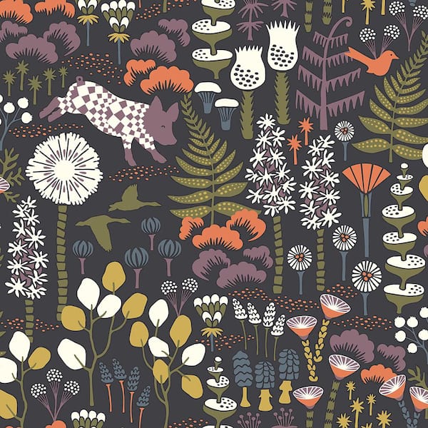 Brewster Hoppet Folk Multicolor Scandinavian Multicolor Wallpaper Sample