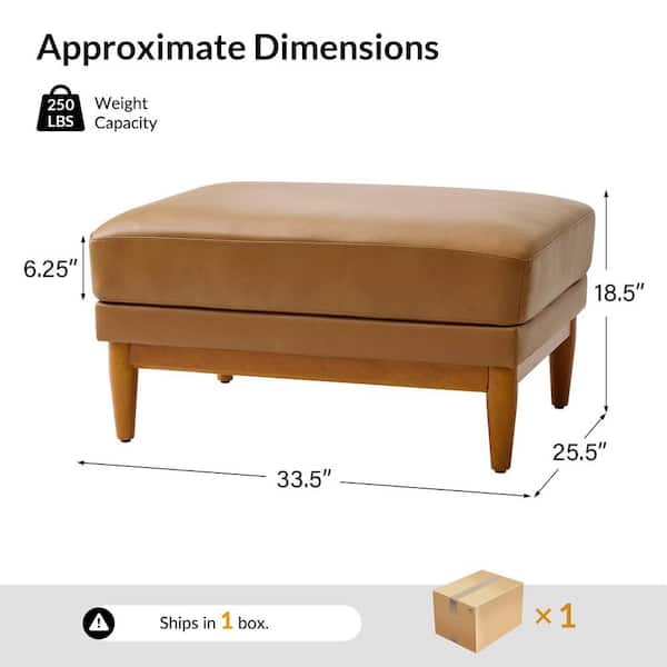 JAYDEN CREATION Geofredo Camel Genuine Leather Rectangle Ottoman