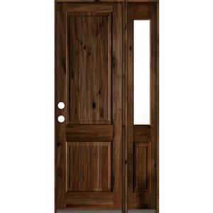 44 in. x 96 in. Knotty Alder Square Top Right-Hand/Inswing Clear Glass Provincial Stain Wood Prehung Front Door w/RHSL