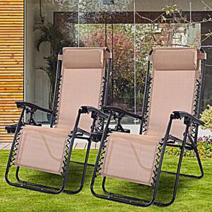 Beige Textilene Folding Aluminum Zero Gravity Chair (2-Pack)