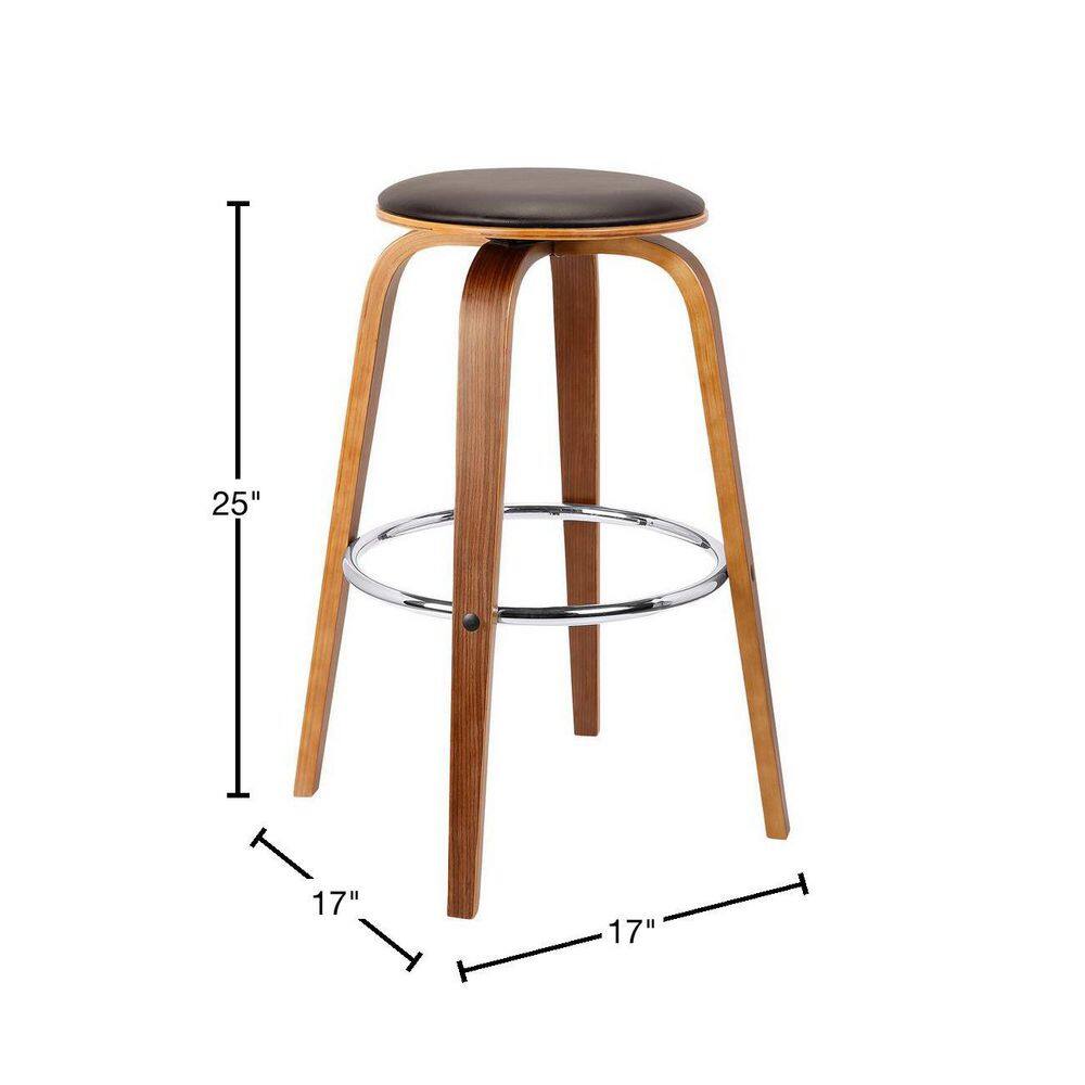 Mid-Century Modern Walnut & Brown Leather 26" Swivel Counter Stool
