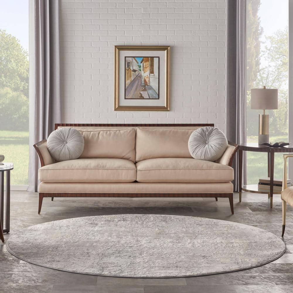 Rustic Grey and Beige Round Synthetic Abstract Rug 5'3"