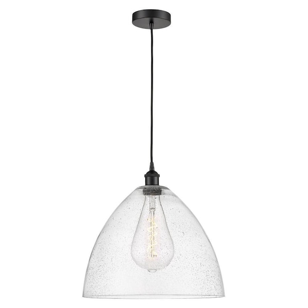 Edison Dome 60-Watt 1-Light Matte Black Shaded Mini Pendant Light with Seeded Glass Shade