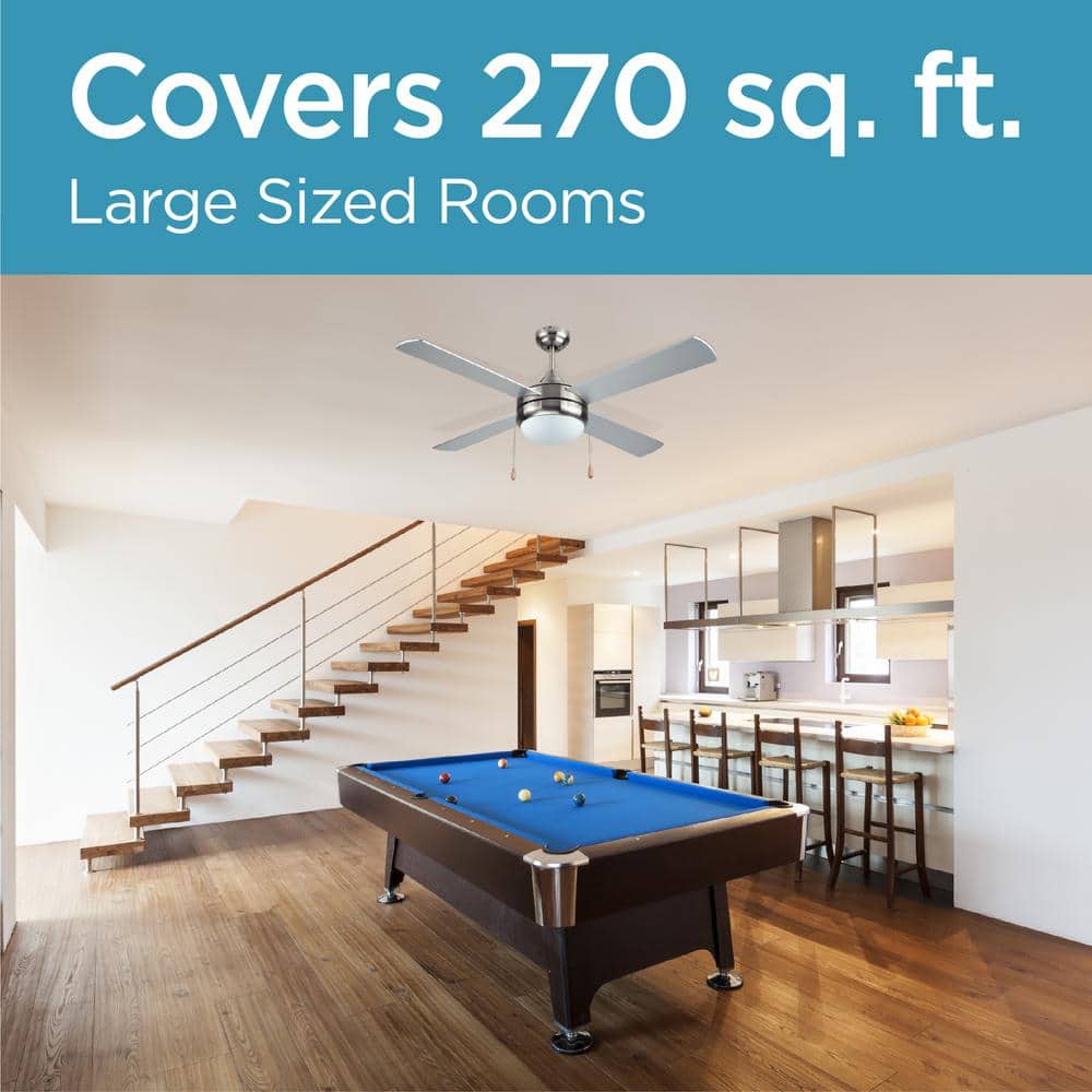 52-Inch Silver Brushed Nickel Ceiling Fan with Frosted Glass Light Kit