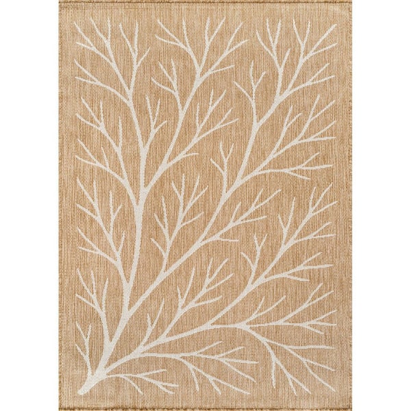 Flora Natural 10 ft. x 14 ft. Coral Branch Washable Indoor Outdoor Area Rug