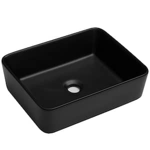 Bathroom Sink 19 in. Matte Black Ceramic Rectangular Vessel Sink without Faucet Drop-In
