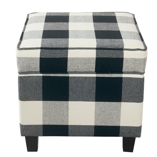 Benjara Pyp Black and White Fabric Square Storage Ottoman