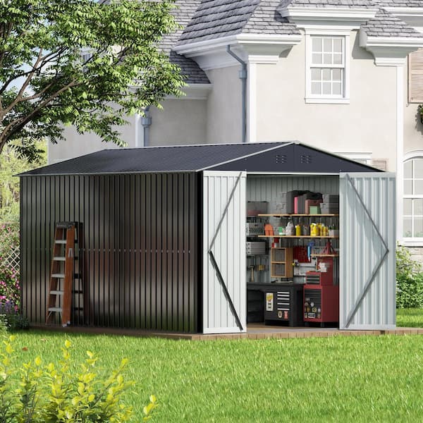 FULL JAXPETY 8 ft. W x 12 ft. D Metal Storage Shed Large Garden