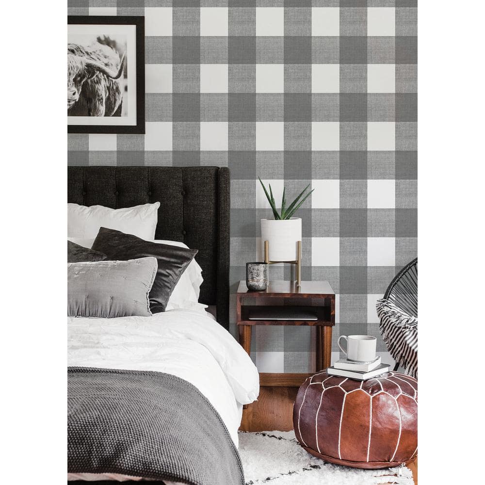 Grey and White Plaid Self-Adhesive Removable Wallpaper