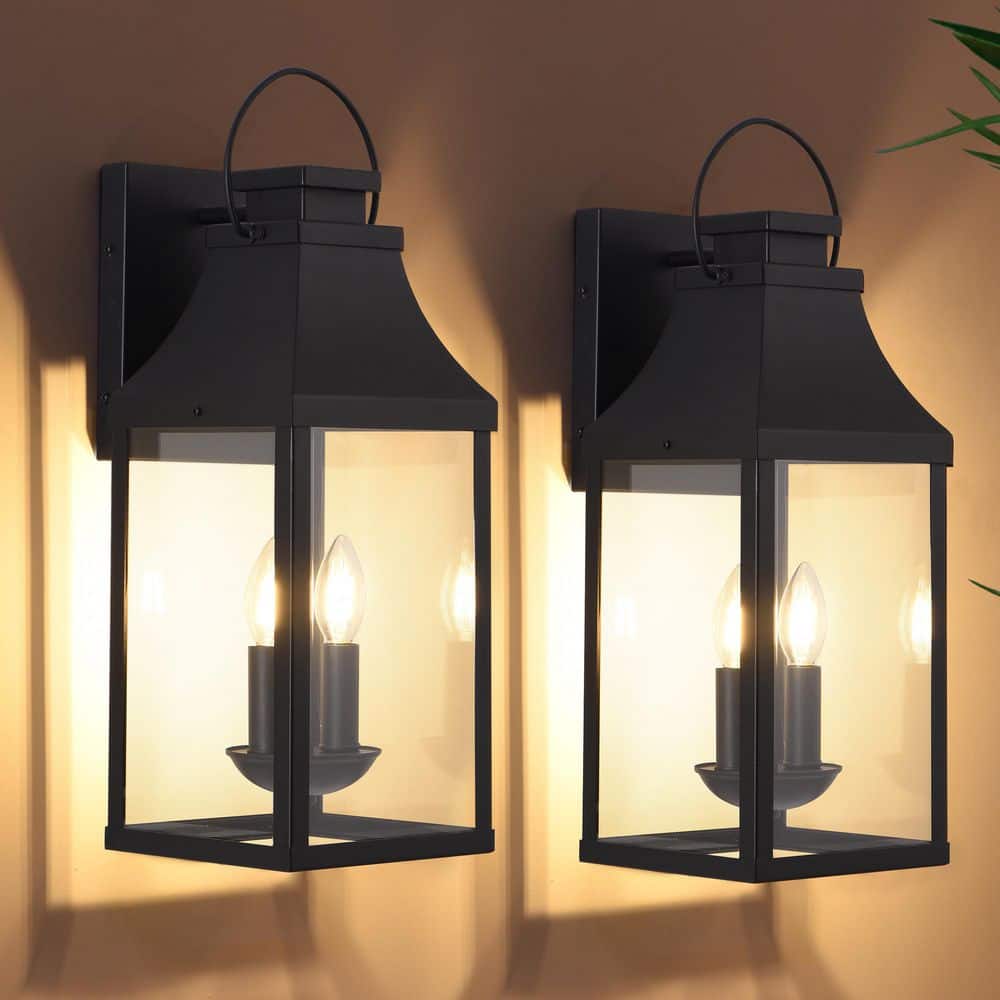 20.2 in. Tall 2-Light Black Outdoor Hardwired Wall Lantern Scone Exterior Wall Light with No Bulbs Included (2-Pack) price history on PriceWatchPro