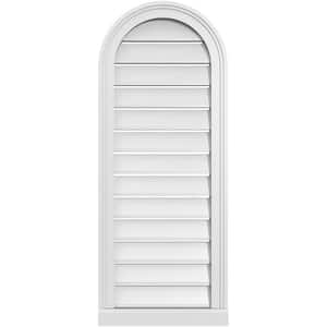 16 in. x 40 in. Round Top White PVC Paintable Gable Louver Vent Functional