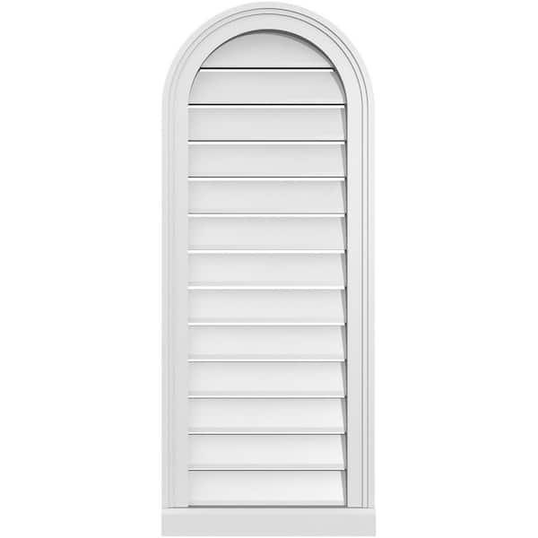 Ekena Millwork 16 in. x 40 in. Round Top White PVC Paintable Gable Louver Vent Functional