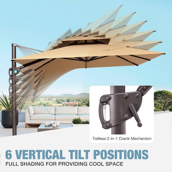 CLOUDFLY 11 ft. x 9 ft. Aluminum Outdoor Cantilever Umbrella Patio Umbrella Fade-Resistant Canopy in Tan Brown with Cross Stand CLOUDFLY 11 ft. x 9 ft. Aluminum Outdoor Cantilever Umbrella Patio Umbrella Fade-Resistant Canopy in Tan Brown with Cross Stand