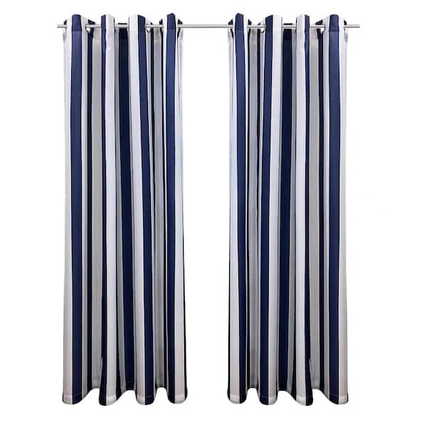 Seascapes Indigo Stripe 50 in. x 84 in. Grommet Light Filtering Indoor/Outdoor Curtain Panel Pair