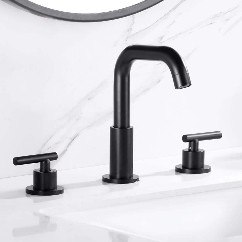 Matte Black 8-Inch Widespread Bathroom Faucet with Brass Spout