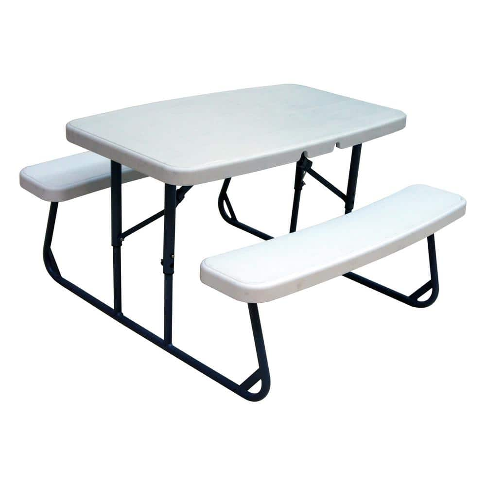 Reviews for Plastic Development Group 3 Piece Plastic Development White Metal 2 Bench Kids Picnic Outdoor Table Pg 1 The Home Depot