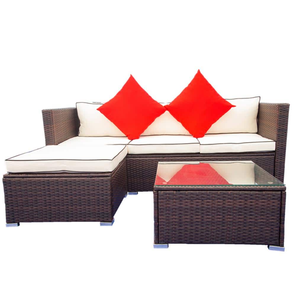 3-Piece Wicker Outdoor Furniture Sofa Sectional Set Patio Furniture Sofa wi