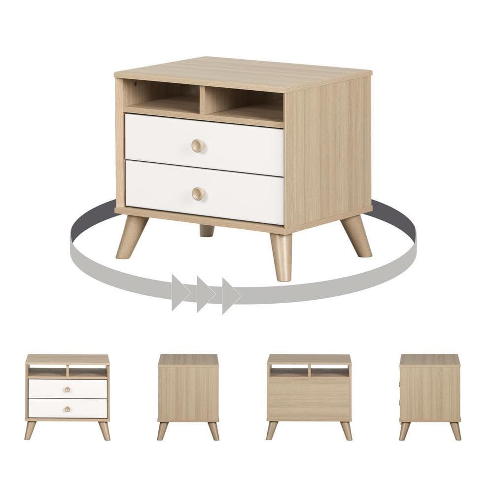 Soft Elm and Pure White 2-Drawer Scandinavian Nightstand