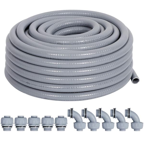 Ahfiwaso 3/4 in. x 25 ft. Non-Metallic PVC Flexible Liquid-Tight Electrical Conduit with 5 Straight 5-Angle Connector Fittings