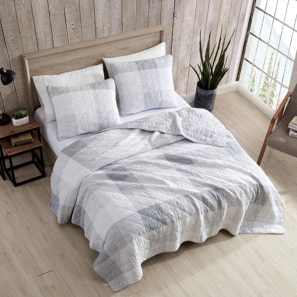 Gray Twin Cotton Reversible Quilt Set with Sham