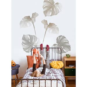Misty Grey Watercolor Monstera Tropical Jungle Leaves Vinyl Wall Stickers