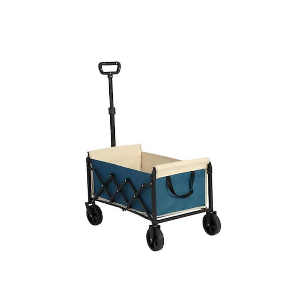 Lightweight Portable Heavy Duty Folding Beach Wagons with Wheels-Outdoor Utility Carts, Serving Cart in Blue