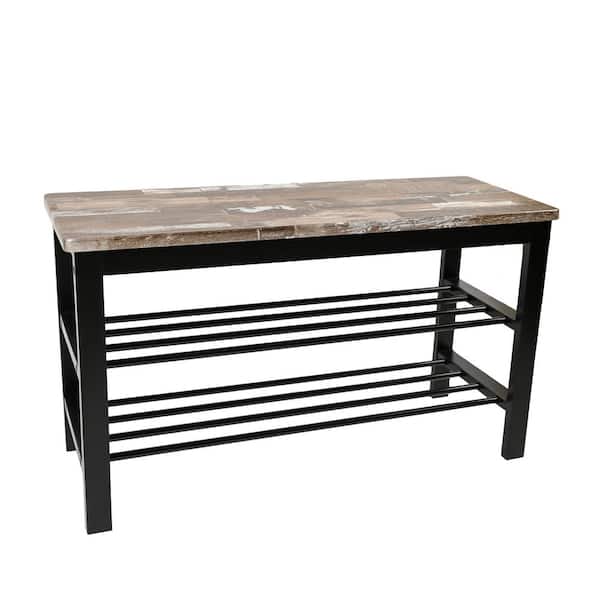 DANYA B Urban Escape 18.75 in. H x 31.5 in. W Brown and Black Iron Entryway Bench and Shoe Storage Bench Rack