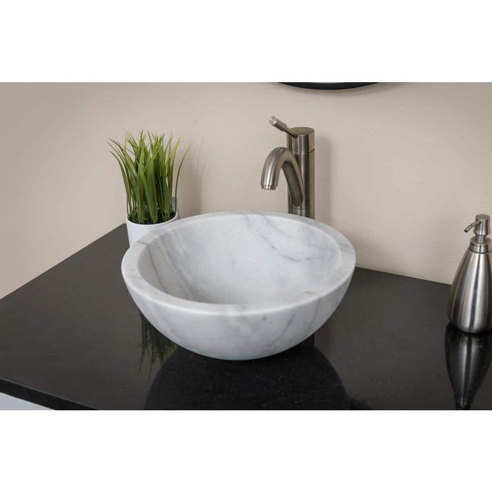 14'' White Marble Circular Vessel Bathroom Sink
