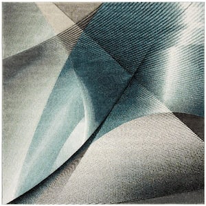 Hollywood Gray/Teal 5 ft. x 5 ft. Square Abstract Striped Area Rug