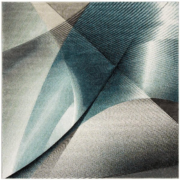 SAFAVIEH Hollywood Gray/Teal 7 ft. x 7 ft. Square Abstract Striped Area Rug
