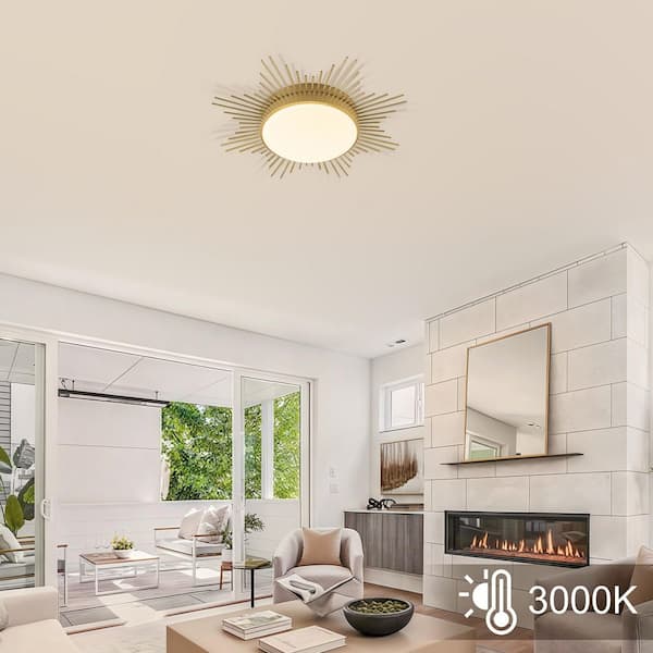 TinHon 24 in. Modern Gold Flush Mount Ceiling Light 5CCT Dimmable