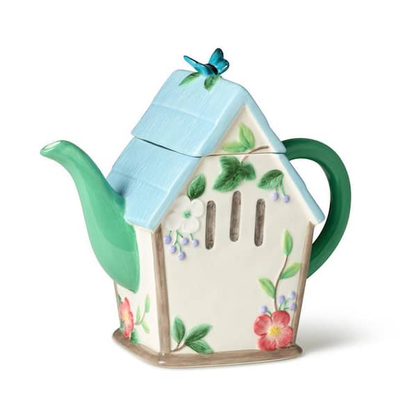 4-Cup Ceramic Flora 3-D Birdhouse Teapot