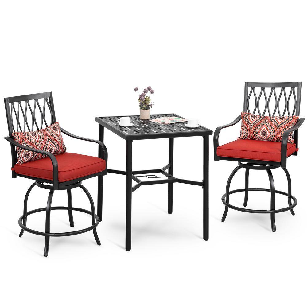 Nuu Garden Black 3Piece Metal Square Table Bar Height Patio Outdoor