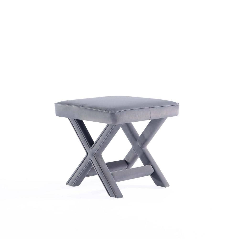 Abigail Gray Velvet Upholstered X-Base Ottoman