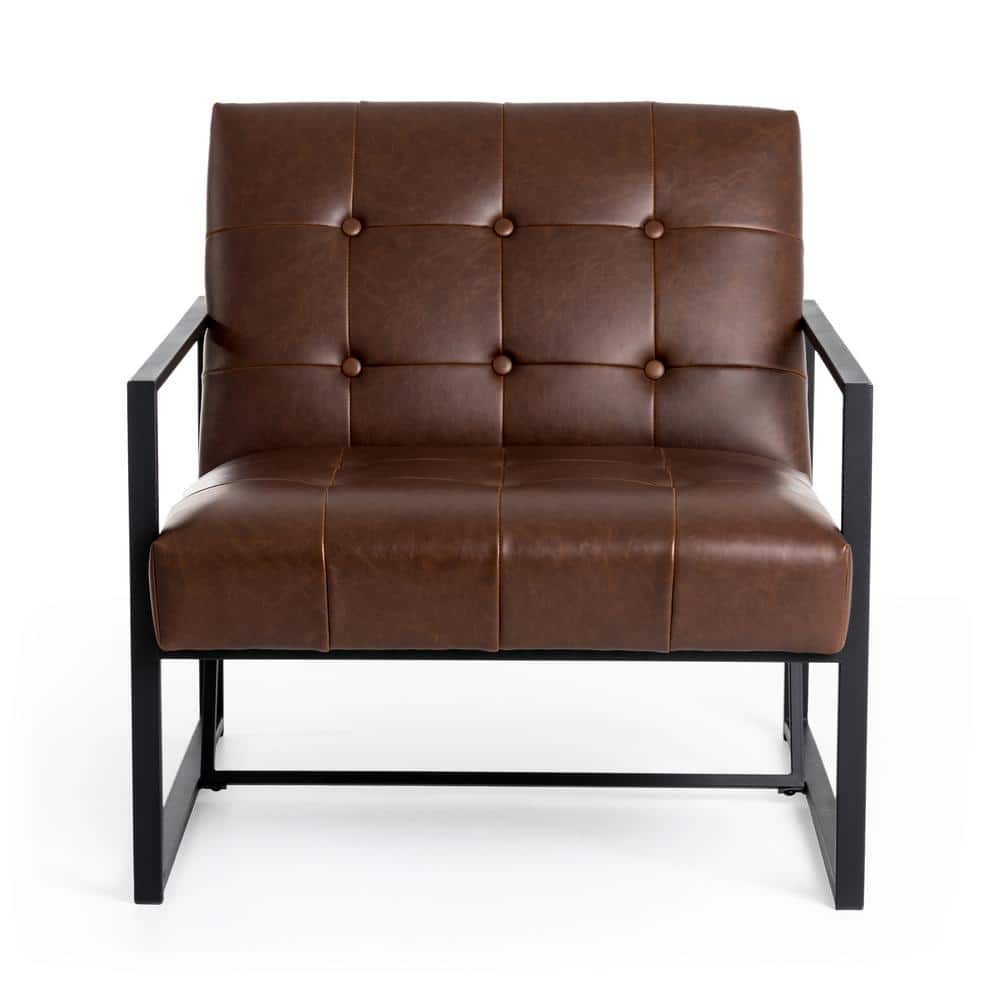 Set of 2 Brown Faux Leather and Metal Accent Chairs