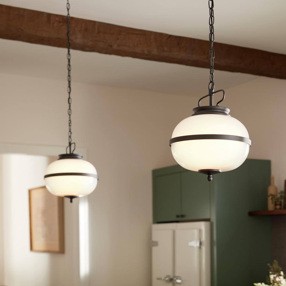 Opal Glass and Textured Black 12" Globe Pendant Light