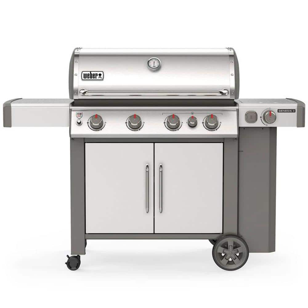 Genesis II S-435 4-Burner Propane Gas Grill in Stainless with Built-In Thermometer and Side Burner