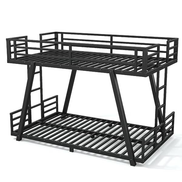 Nestfair Black Metal Twin XL over Twin XL Bunk Bed with 2 Side