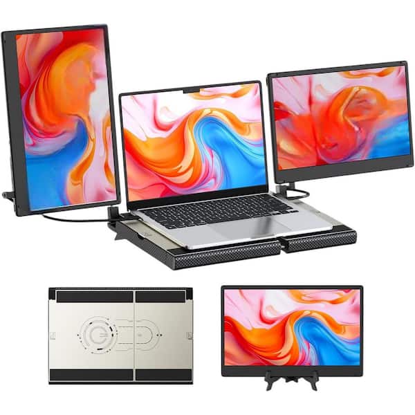 Vrbgify 14" FHD 1080P Laptop Screen Extender Detachable, Stretchable Base, Plug & Play, Triple Monitor for Windows, Mac & Chrome