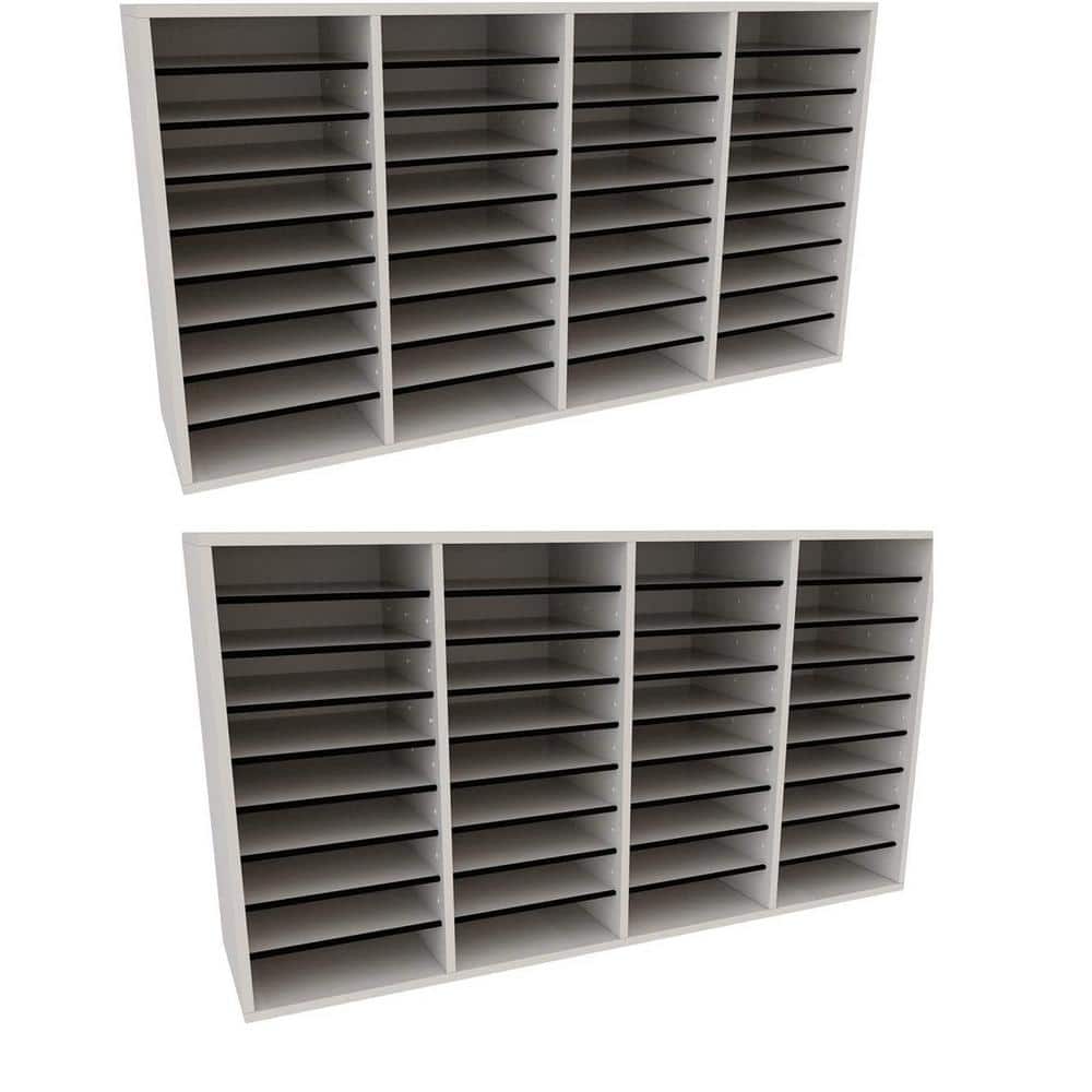 36 Compartment Wood Adjustable File Cabinet Literature Organizer, White (2-