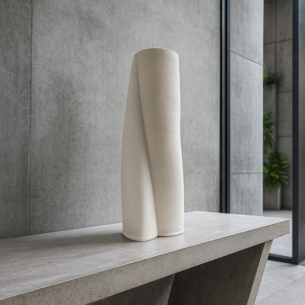 White 13 in. Tall Modern Geometric White Ceramic Vase