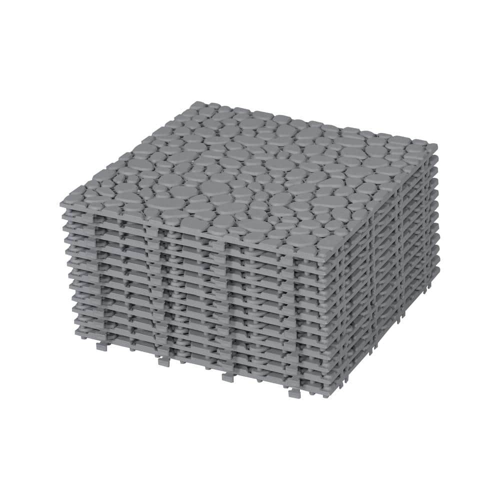1 ft. x 1 ft. PVC Deck Tiles in Gray 12 of Tiles Interlocking Flooring Pebble Stone Pattern Outdoor Anti-slip(12-Pieces) price history on PriceWatchPro